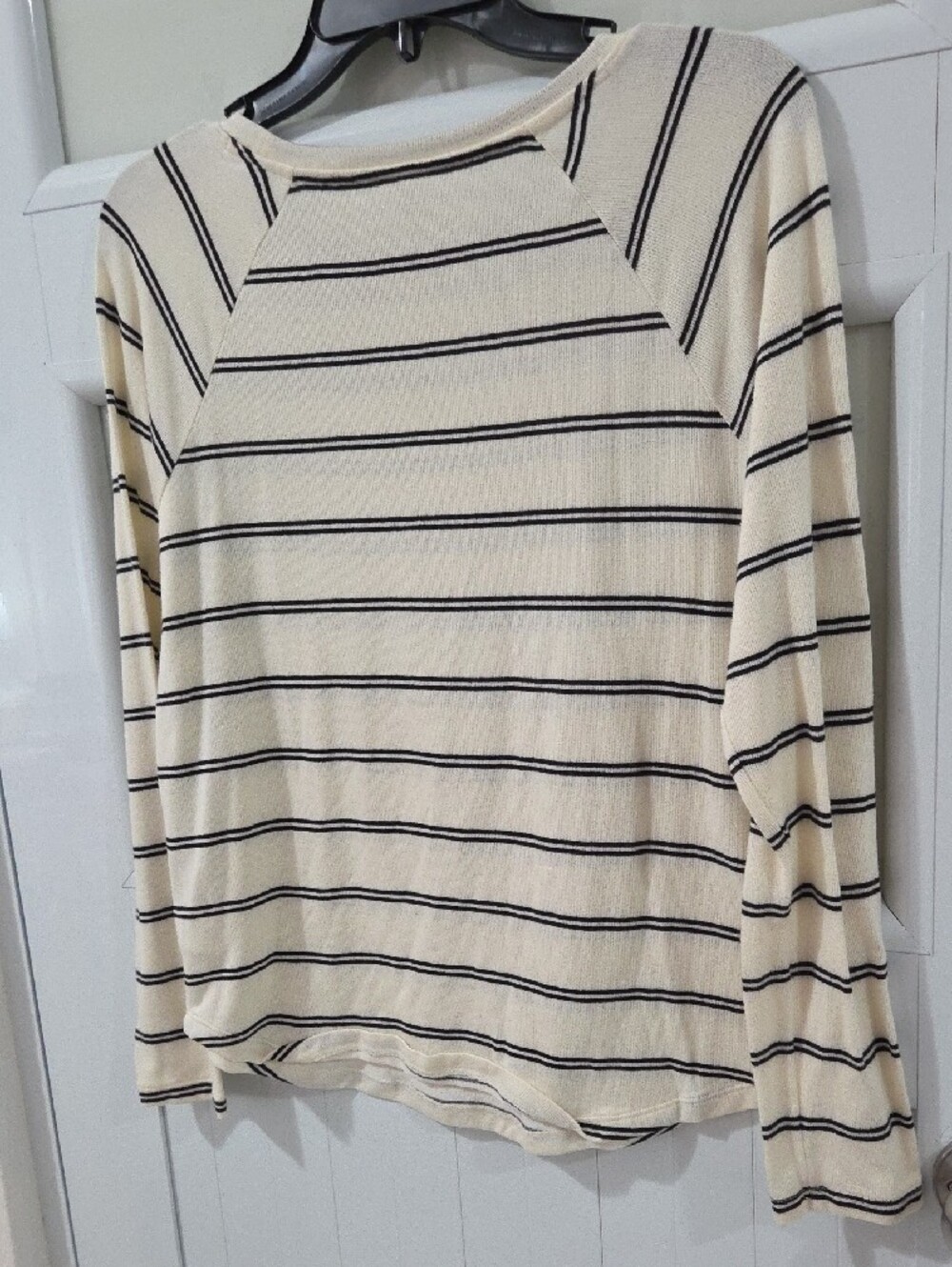 St. John's Bay Cream and Black Striped Crewneck Sweater